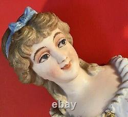 Antique Porcelain Bisque Woman Figurine Hand Painted Large 14 3/4 Colonial