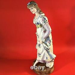 Antique Porcelain Bisque Woman Figurine Hand Painted Large 14 3/4 Colonial