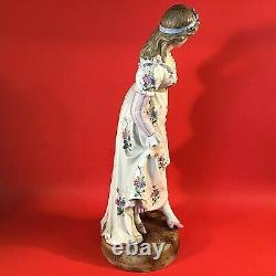 Antique Porcelain Bisque Woman Figurine Hand Painted Large 14 3/4 Colonial