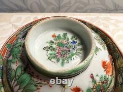 Antique Porcelain China Chinese RICE BOWL COVER Cockerels Rooster Exquisite A/F