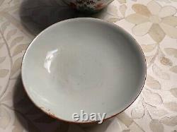 Antique Porcelain China Chinese RICE BOWL COVER Cockerels Rooster Exquisite A/F