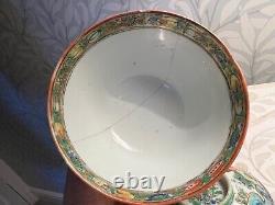 Antique Porcelain China Chinese RICE BOWL COVER Cockerels Rooster Exquisite A/F