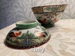 Antique Porcelain China Chinese RICE BOWL COVER Cockerels Rooster Exquisite A/F