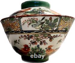 Antique Porcelain China Chinese RICE BOWL COVER Cockerels Rooster Exquisite A/F