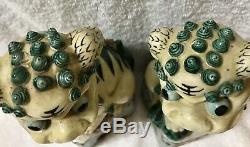 Antique Porcelain Chinese Foo Dog Fu Lion Statue Pair Guardians Handmade 19th C