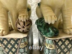 Antique Porcelain Chinese Foo Dog Fu Lion Statue Pair Guardians Handmade 19th C