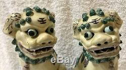 Antique Porcelain Chinese Foo Dog Fu Lion Statue Pair Guardians Handmade 19th C