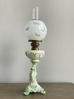 Antique Porcelain Figural P & A Mfg Co Oil Lamp Dresden Style Painted Globe GWTW