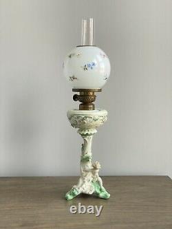 Antique Porcelain Figural P & A Mfg Co Oil Lamp Dresden Style Painted Globe GWTW