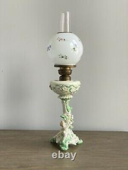 Antique Porcelain Figural P & A Mfg Co Oil Lamp Dresden Style Painted Globe GWTW