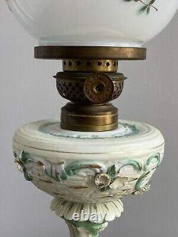 Antique Porcelain Figural P & A Mfg Co Oil Lamp Dresden Style Painted Globe GWTW