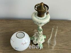 Antique Porcelain Figural P & A Mfg Co Oil Lamp Dresden Style Painted Globe GWTW