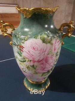 Antique Porcelain Hand Painted Floral Vase Dresden German Large Vase 13