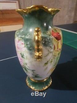 Antique Porcelain Hand Painted Floral Vase Dresden German Large Vase 13