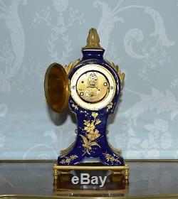 Antique Porcelain Hand Painted & Gilt Ormolu Miniature Mantle Clock Working