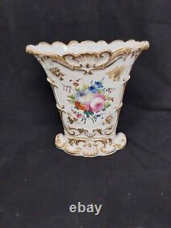 Antique Porcelain Hand Painted Mantle Vase White With Floral Motifs