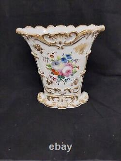 Antique Porcelain Hand Painted Mantle Vase White With Floral Motifs