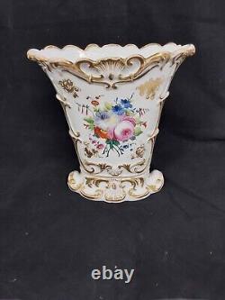 Antique Porcelain Hand Painted Mantle Vase White With Floral Motifs