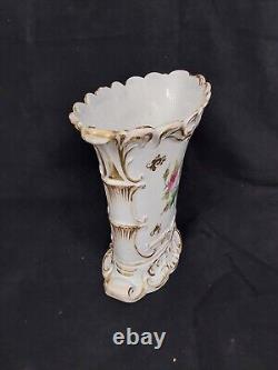 Antique Porcelain Hand Painted Mantle Vase White With Floral Motifs