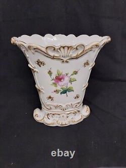 Antique Porcelain Hand Painted Mantle Vase White With Floral Motifs
