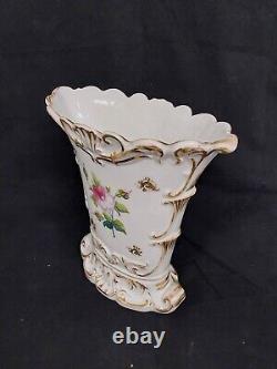 Antique Porcelain Hand Painted Mantle Vase White With Floral Motifs