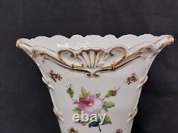 Antique Porcelain Hand Painted Mantle Vase White With Floral Motifs