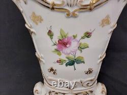 Antique Porcelain Hand Painted Mantle Vase White With Floral Motifs