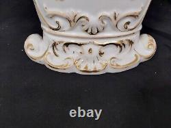 Antique Porcelain Hand Painted Mantle Vase White With Floral Motifs