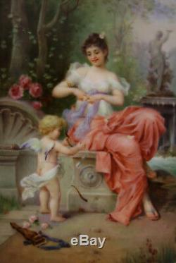 Antique Porcelain Hand Painted Plaque Cupid and Psyche Not KPM C. 1890