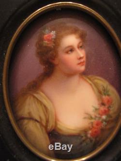 Antique Porcelain Hand Painted Plaque Portrait Beautiful Women Signed Parabere