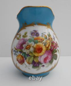 Antique Porcelain Jug Hand Painted Flowers Blue Celeste Ground Sevres Style