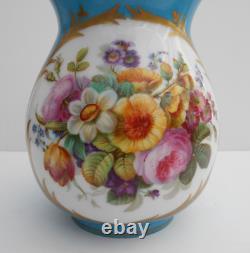 Antique Porcelain Jug Hand Painted Flowers Blue Celeste Ground Sevres Style