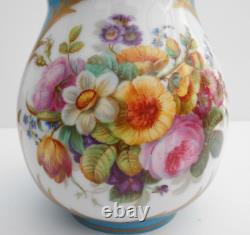 Antique Porcelain Jug Hand Painted Flowers Blue Celeste Ground Sevres Style