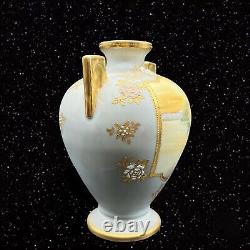 Antique Porcelain Nippon Moriage Vase Golden Hand Painted Double Handled Boat