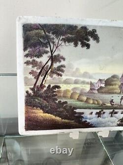 Antique Porcelain Plaque, Hand Painted Country Landscape Scene