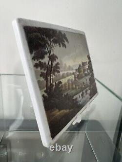 Antique Porcelain Plaque, Hand Painted Country Landscape Scene