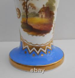 Antique Porcelain Samuel Alcock Vase Hand Painted Rural Scene Blue Ground