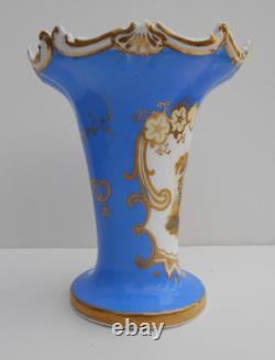 Antique Porcelain Samuel Alcock Vase Hand Painted Rural Scene Blue Ground