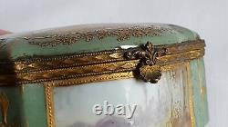 Antique Porcelain Snuff Box Serpentine Shape Signed Hand Painted Watteau Lovers