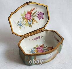 Antique Porcelain Snuff Box Serpentine Shape Signed Hand Painted Watteau Lovers