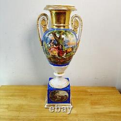 Antique Porcelain de Paris Vase Antique Hand Painted in Gold Blue Centrepiece