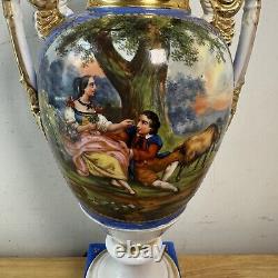 Antique Porcelain de Paris Vase Antique Hand Painted in Gold Blue Centrepiece