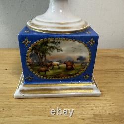 Antique Porcelain de Paris Vase Antique Hand Painted in Gold Blue Centrepiece