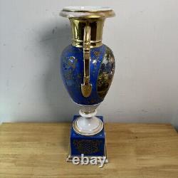 Antique Porcelain de Paris Vase Antique Hand Painted in Gold Blue Centrepiece