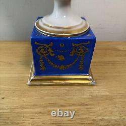 Antique Porcelain de Paris Vase Antique Hand Painted in Gold Blue Centrepiece