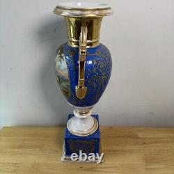 Antique Porcelain de Paris Vase Antique Hand Painted in Gold Blue Centrepiece