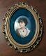 Antique Portrait Plaque Hand Painted Porcelain Gold Gilt Frame 19th Century