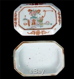 Antique Qing Chinese Famille Rose Porcelain Scholars Seal Paste Box Yinniye