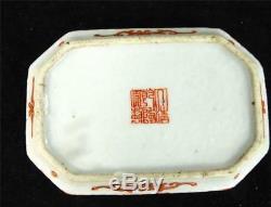 Antique Qing Chinese Famille Rose Porcelain Scholars Seal Paste Box Yinniye