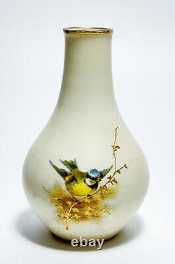 Antique ROYAL WORCESTER England Hand Painted Gilt Bird Motif Porcelain Vase